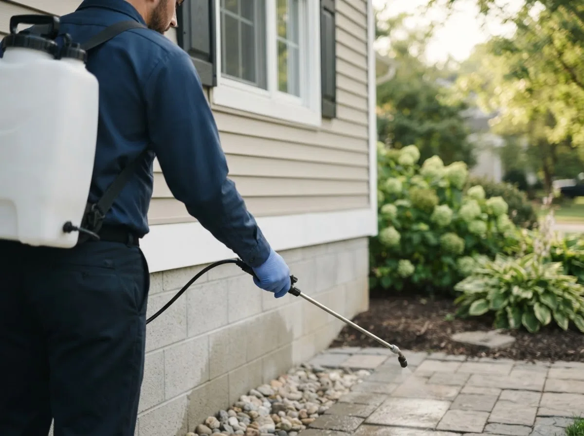 Pest control technician inspecting a home in Galva, IL